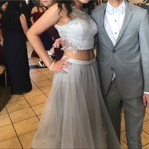 Grey Two Piece Prom Dress